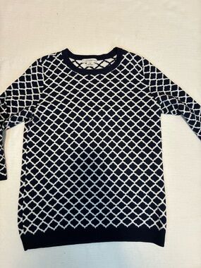 Liz Claiborne lightweight knit sweater Size M. Cotton Blend, Navy/White. Preppy